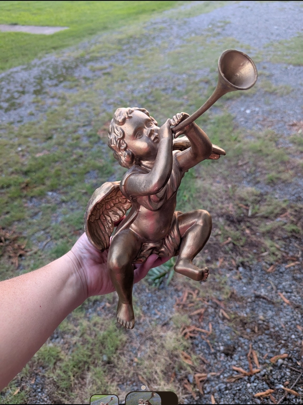 Decorative Gold Cherub Trumpet Statue - Home Art Accent